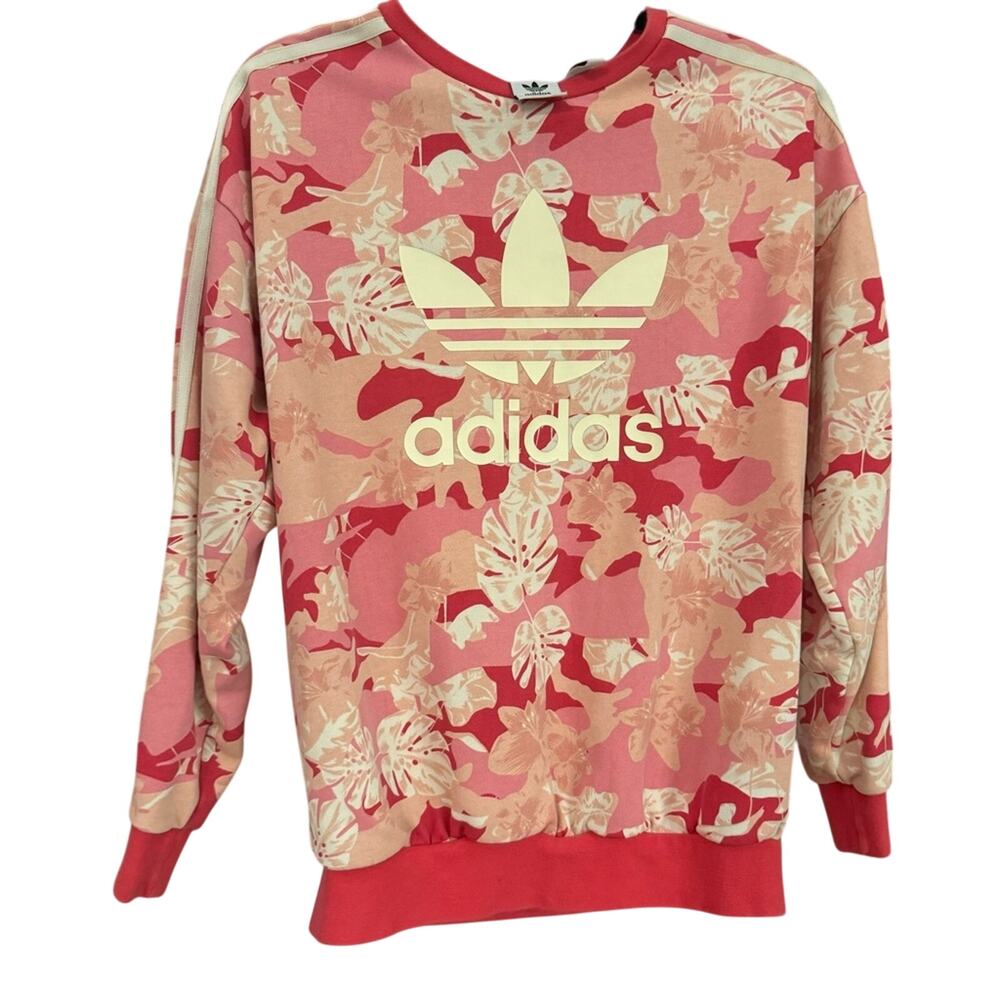 Adidas Originals Youth Pink Floral Leaves Crewneck Sweatshirt YXL‎
